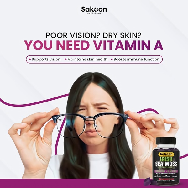 A square-format ad for Irish Sea Moss gummies using a relatable facial expression and clear health benefits to drive clicks.